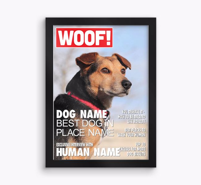 ''Woof Magazine'' - {breedFullName} Photo Upload Framed Print